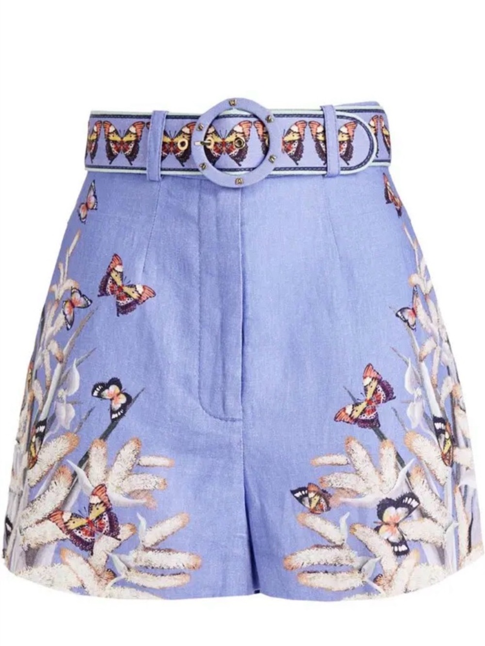 Zimmermann Lavender Butterfly Embroidered High-Waist Shorts
